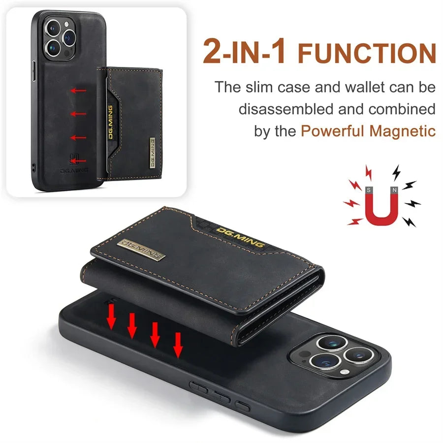 Luxury Magnetic Leather Wallet Case with Magnet Kickstand Money Card Holder Cover for Iphone