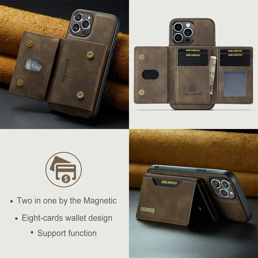 Luxury Magnetic Leather Wallet Case with Magnet Kickstand Money Card Holder Cover for Iphone