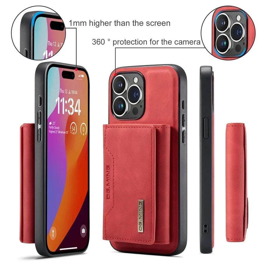 Luxury Magnetic Leather Wallet Case with Magnet Kickstand Money Card Holder Cover for Iphone