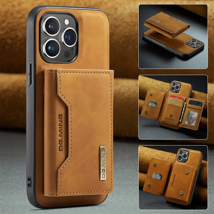 Luxury Magnetic Leather Wallet Case with Magnet Kickstand Money Card Holder Cover for Iphone