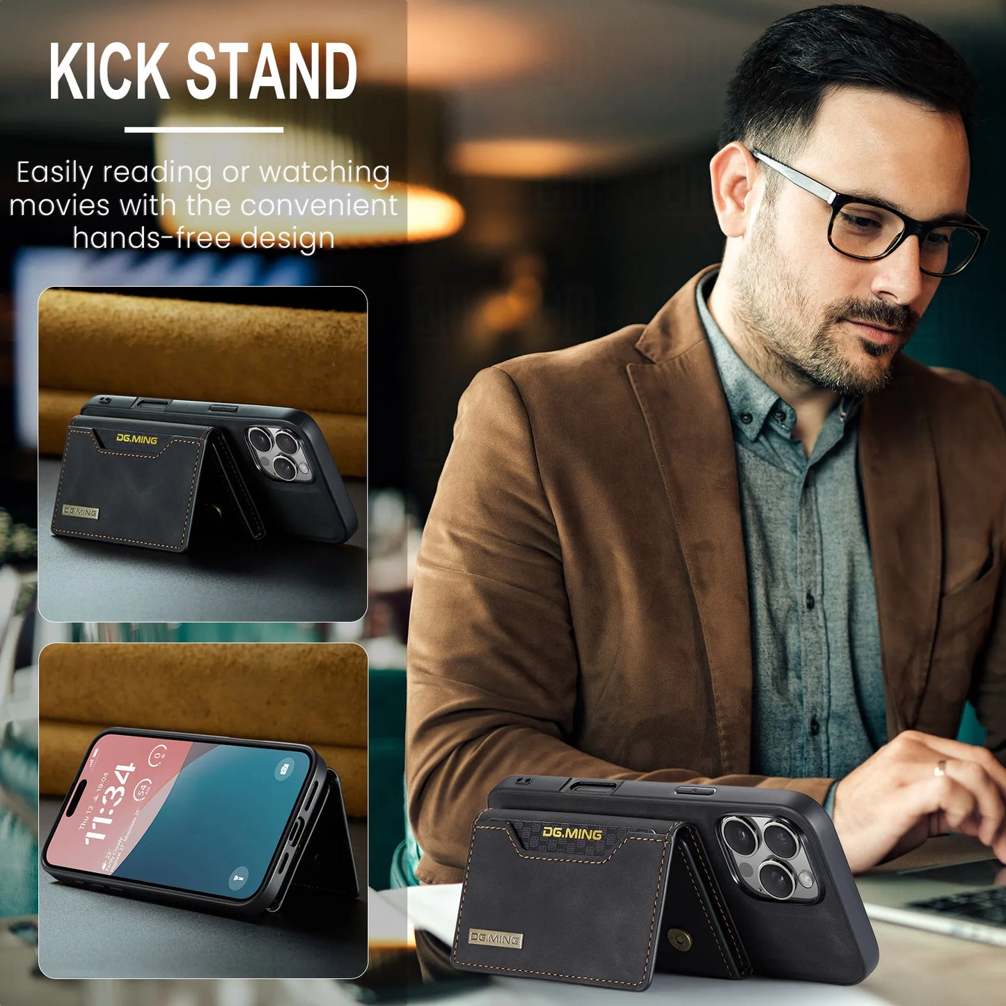 Luxury Magnetic Leather Wallet Case with Magnet Kickstand Money Card Holder Cover for Iphone