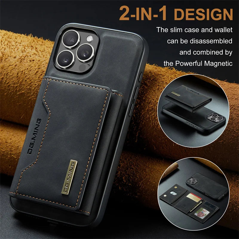Luxury Magnetic Leather Wallet Case with Magnet Kickstand Money Card Holder Cover for Iphone