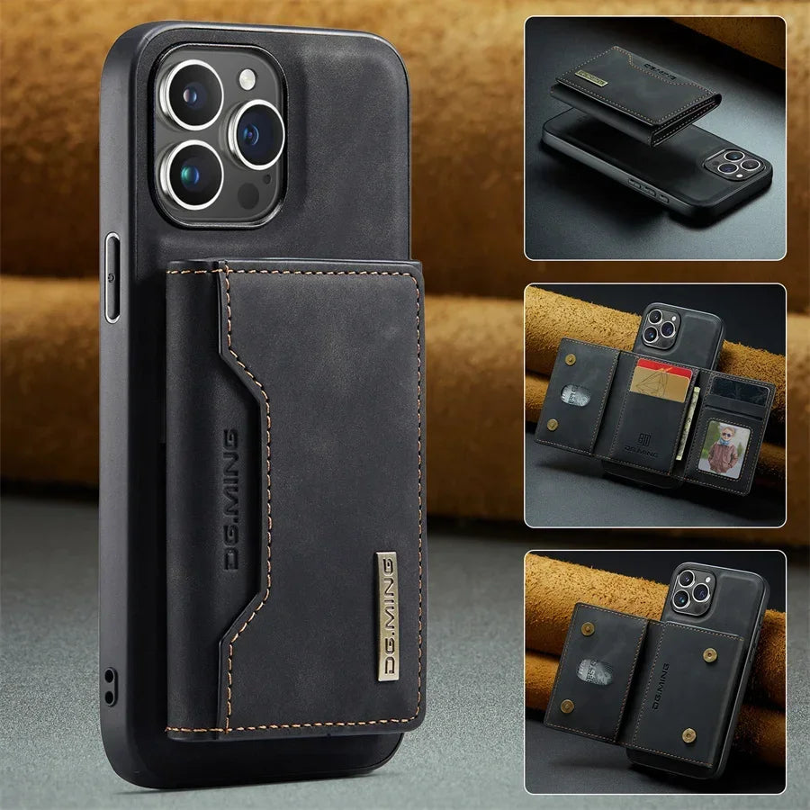 Luxury Magnetic Leather Wallet Case with Magnet Kickstand Money Card Holder Cover for Iphone