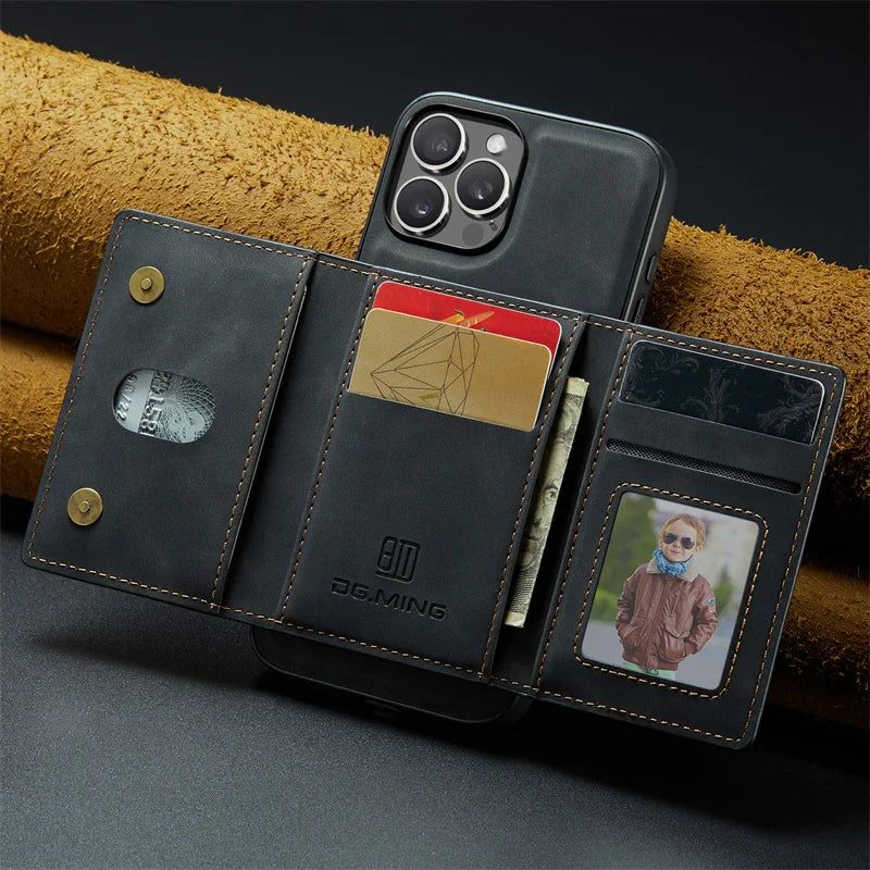 Luxury Magnetic Leather Wallet Case with Magnet Kickstand Money Card Holder Cover for Iphone