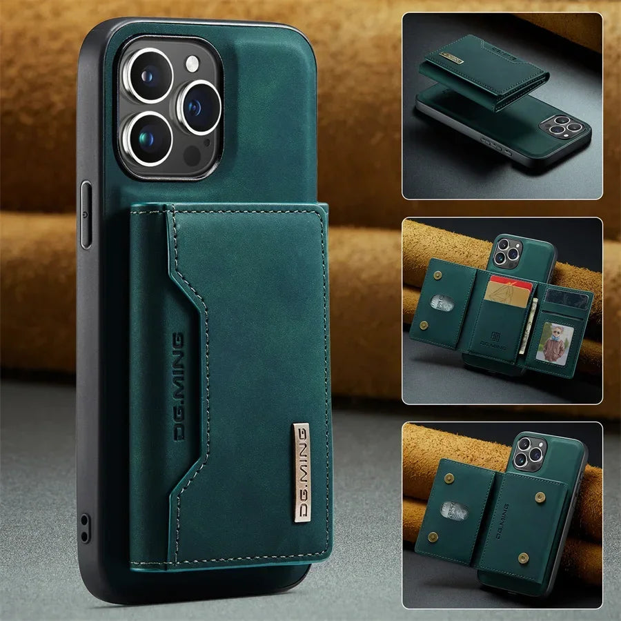 Luxury Magnetic Leather Wallet Case with Magnet Kickstand Money Card Holder Cover for Iphone