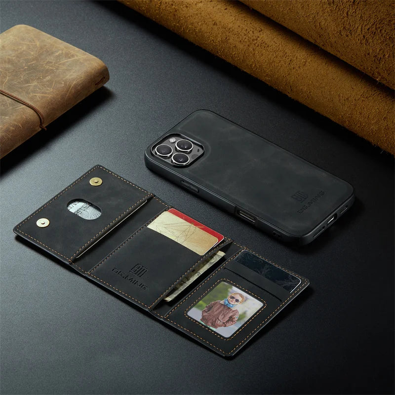 Luxury Magnetic Leather Wallet Case with Magnet Kickstand Money Card Holder Cover for Iphone