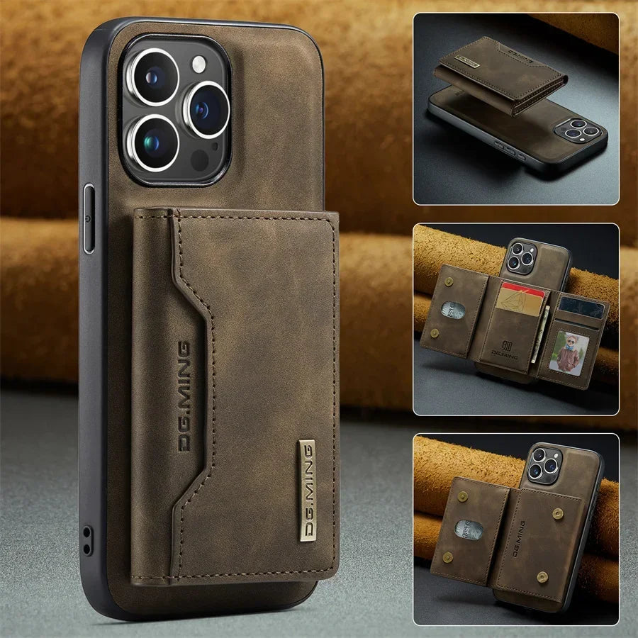 Luxury Magnetic Leather Wallet Case with Magnet Kickstand Money Card Holder Cover for Iphone