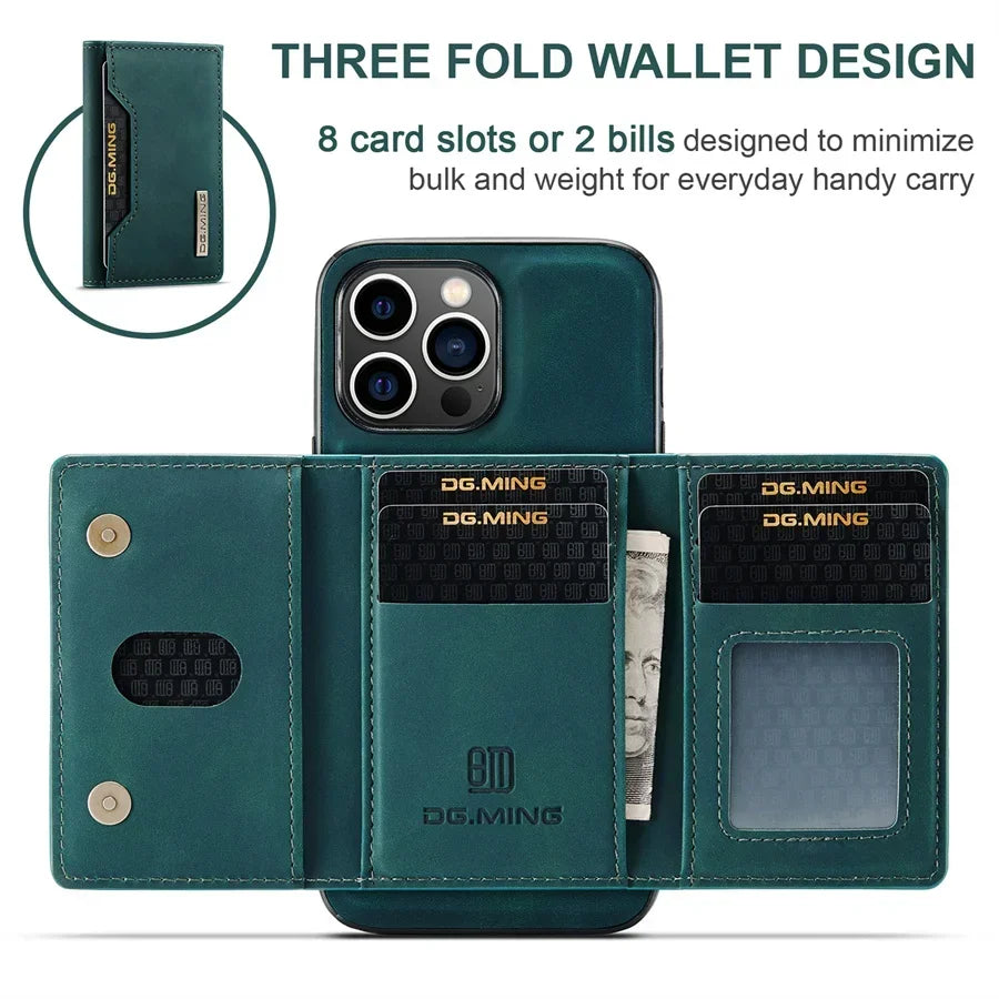 Luxury Magnetic Leather Wallet Case with Magnet Kickstand Money Card Holder Cover for Iphone