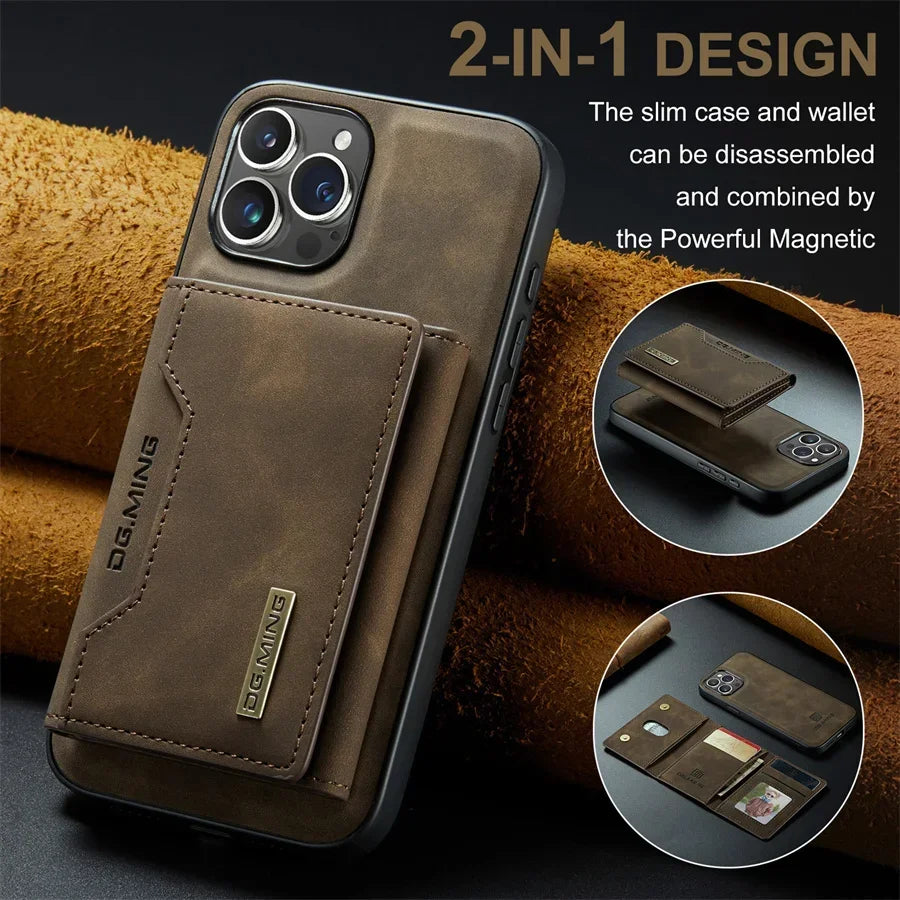 Luxury Magnetic Leather Wallet Case with Magnet Kickstand Money Card Holder Cover for Iphone
