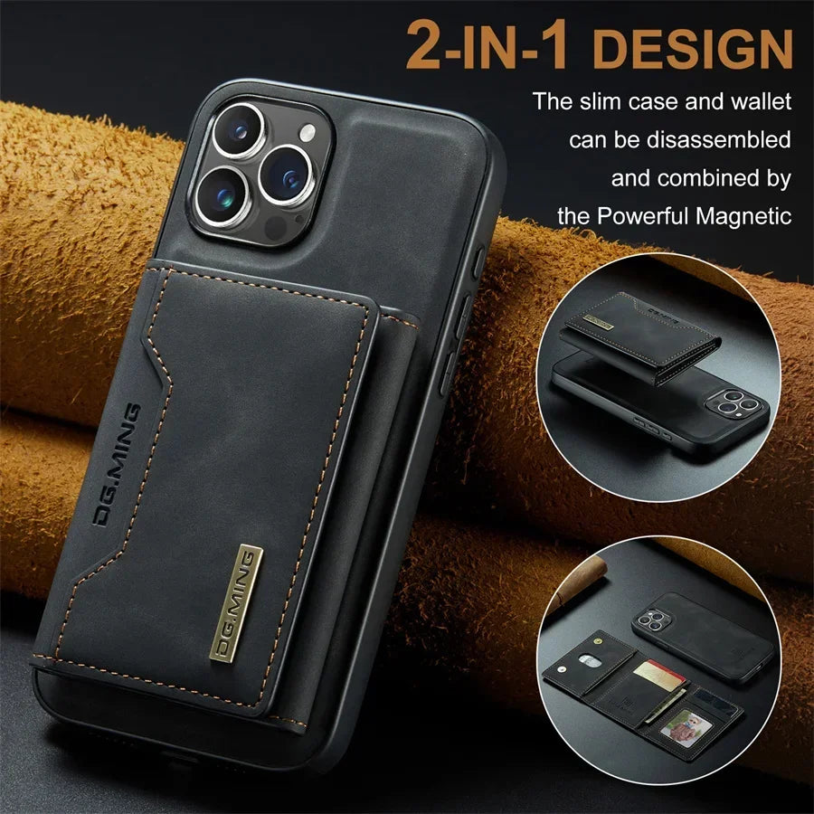 Luxury Magnetic Leather Wallet Case with Magnet Kickstand Money Card Holder Cover for Iphone