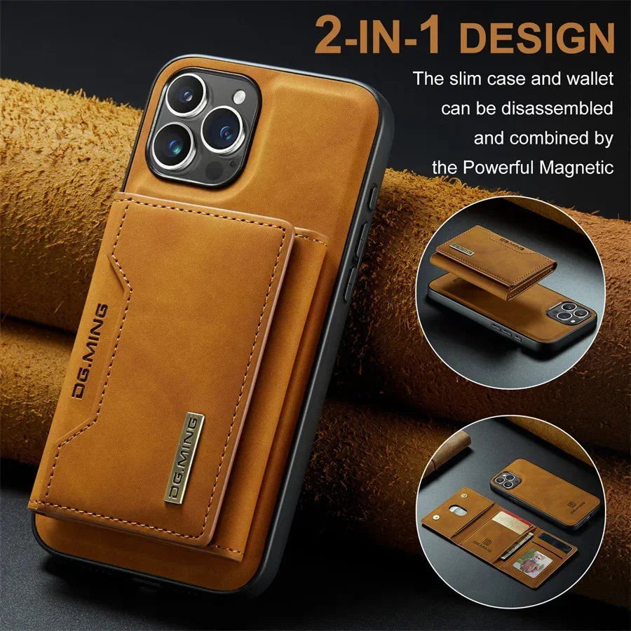 Luxury Magnetic Leather Wallet Case with Magnet Kickstand Money Card Holder Cover for Iphone